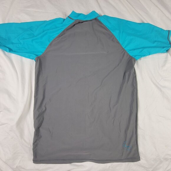 Maui And Sons Shark Riders Mens XL Gray Blue Shirt UV Protection Rash Guard - Picture 2 of 9
